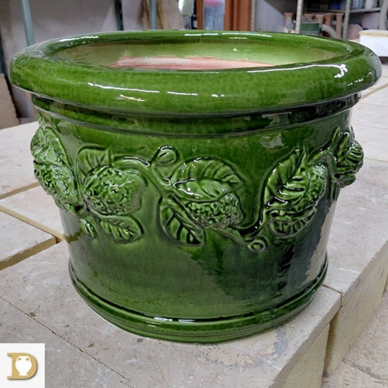vaso con limoni smaltato verde