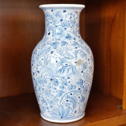 vaso decoro azzurro natura con lepre